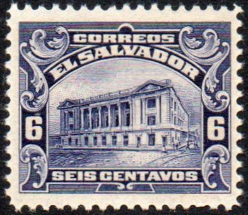 ABN 6c Violet-Blue issued stamp timbres-poste Briefmarken El Salvador Tram Trolley Tranvia National Theatre teatro nacional 